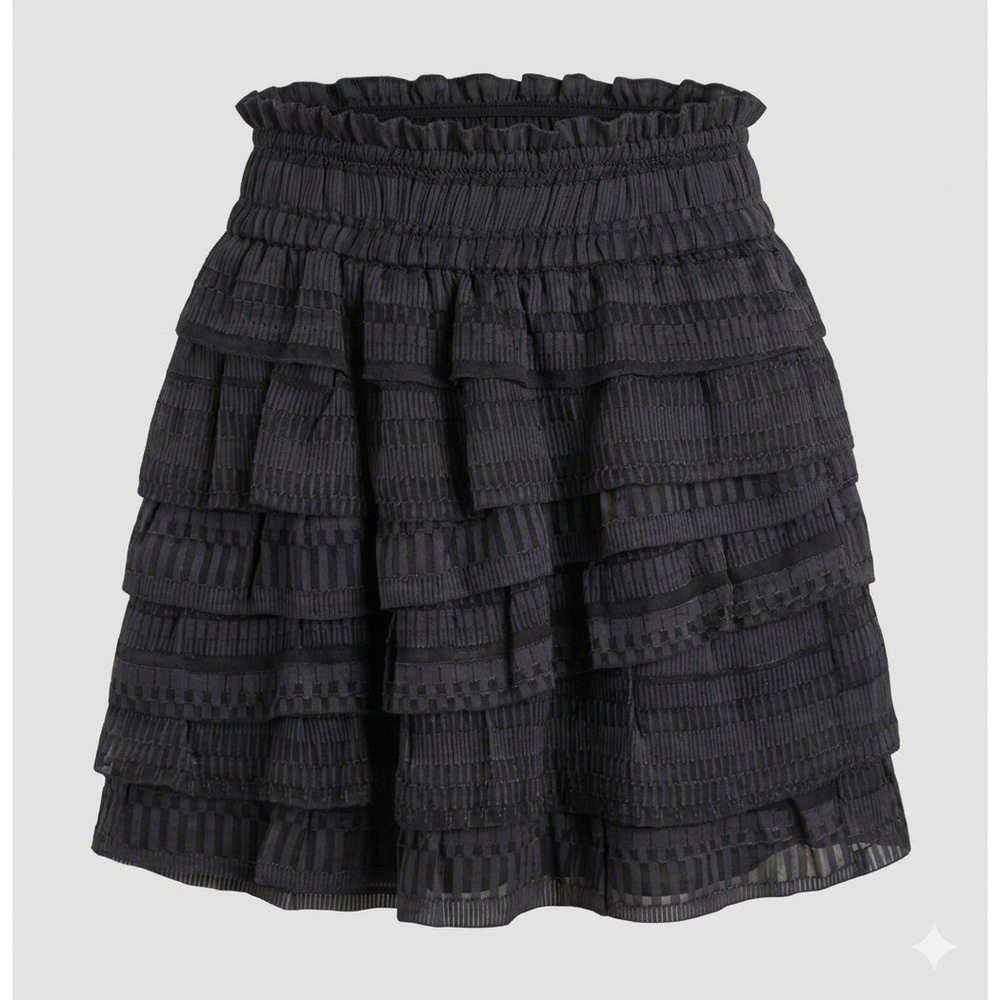 IRO Paris Delia Silk Cotton Tiered Ruffle Mini Skirt Blk Sz 34 Relaxed Textured